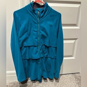 Athleta teal ruffled zip with pockets size M